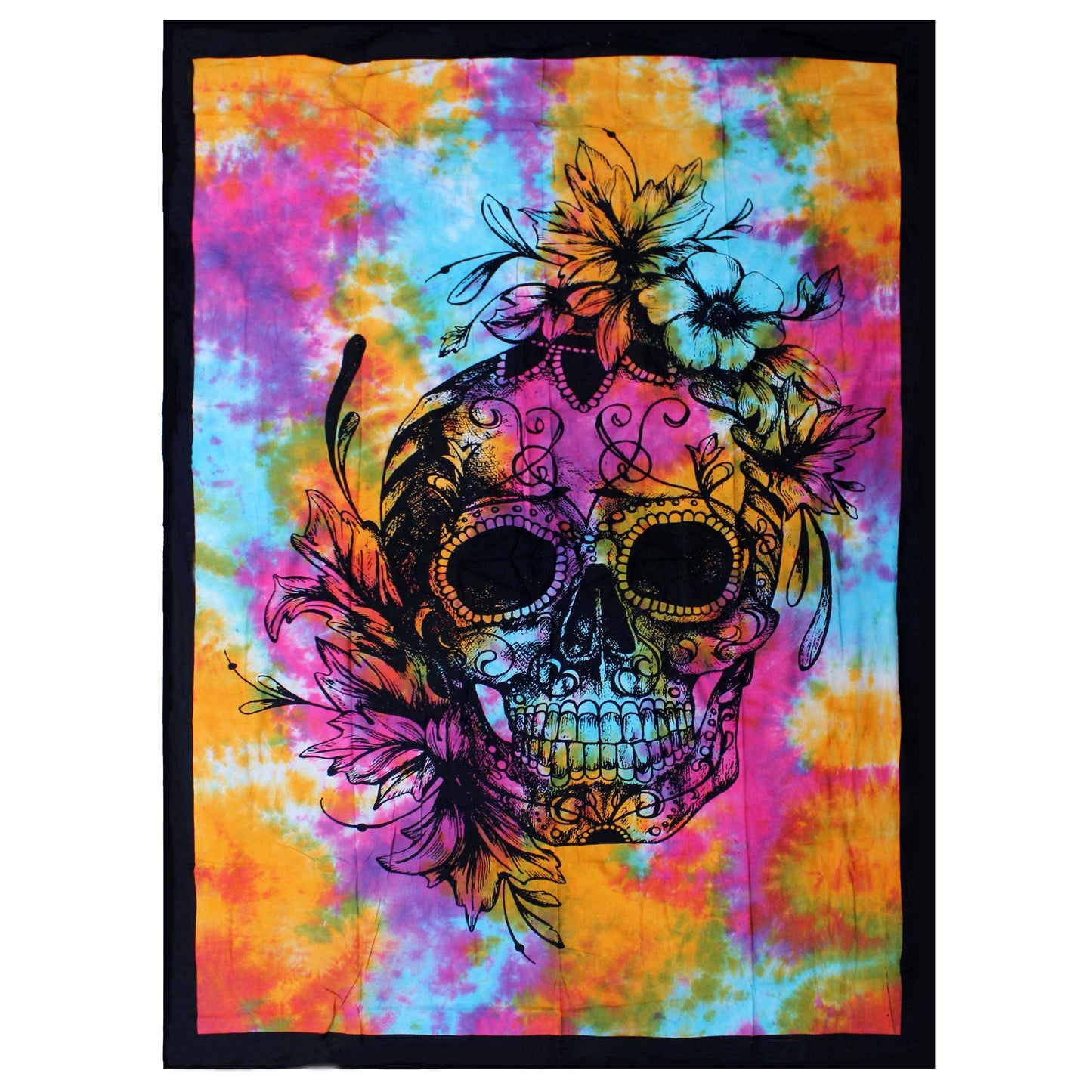 Cotton Wall Hanging or Bedspread - Single / Day of the Dead Skull product packaging on clean background from Quintessential Holistic Health Ltd