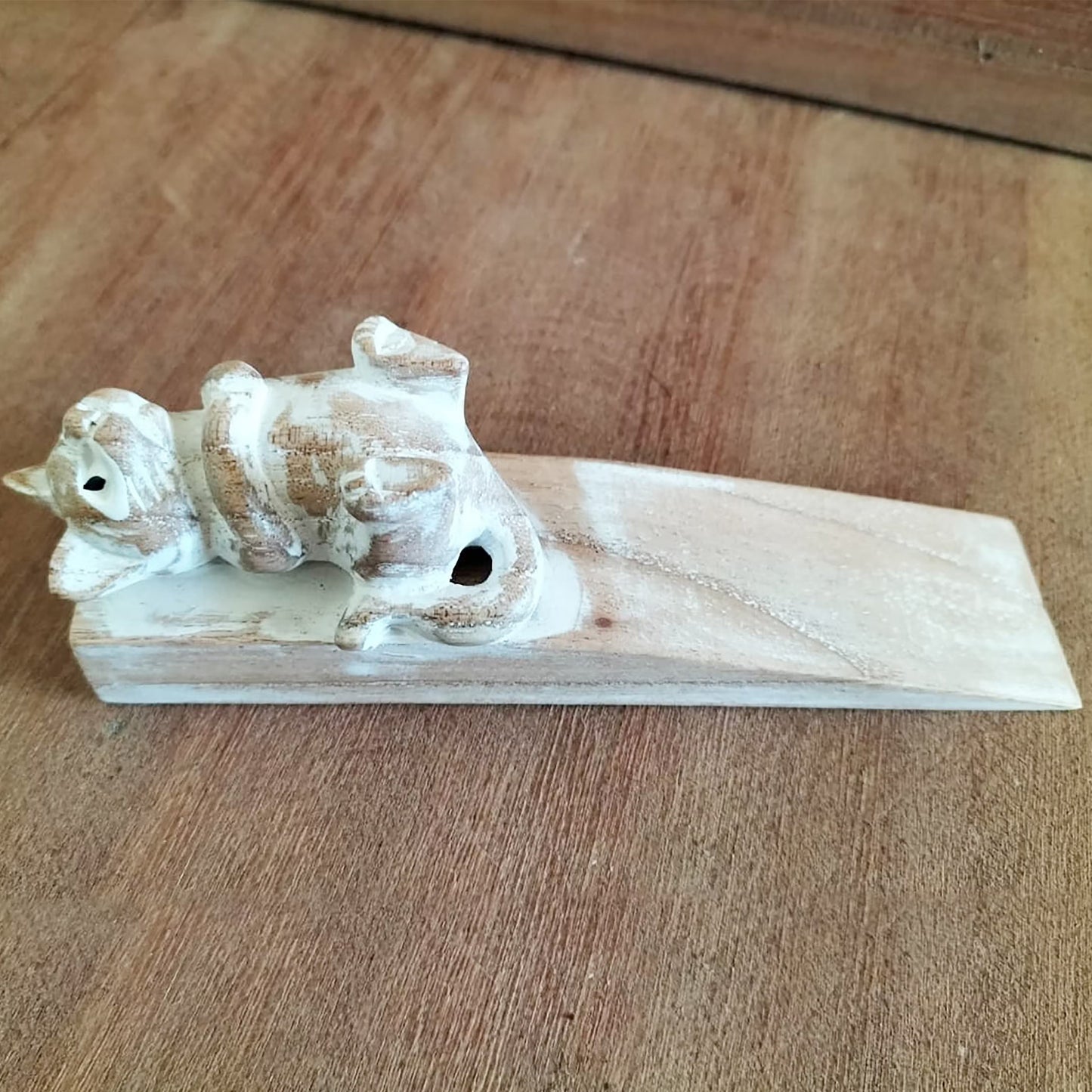 Hand-Carved Eco-Friendly Wooden Animal Doorstop - Kitten