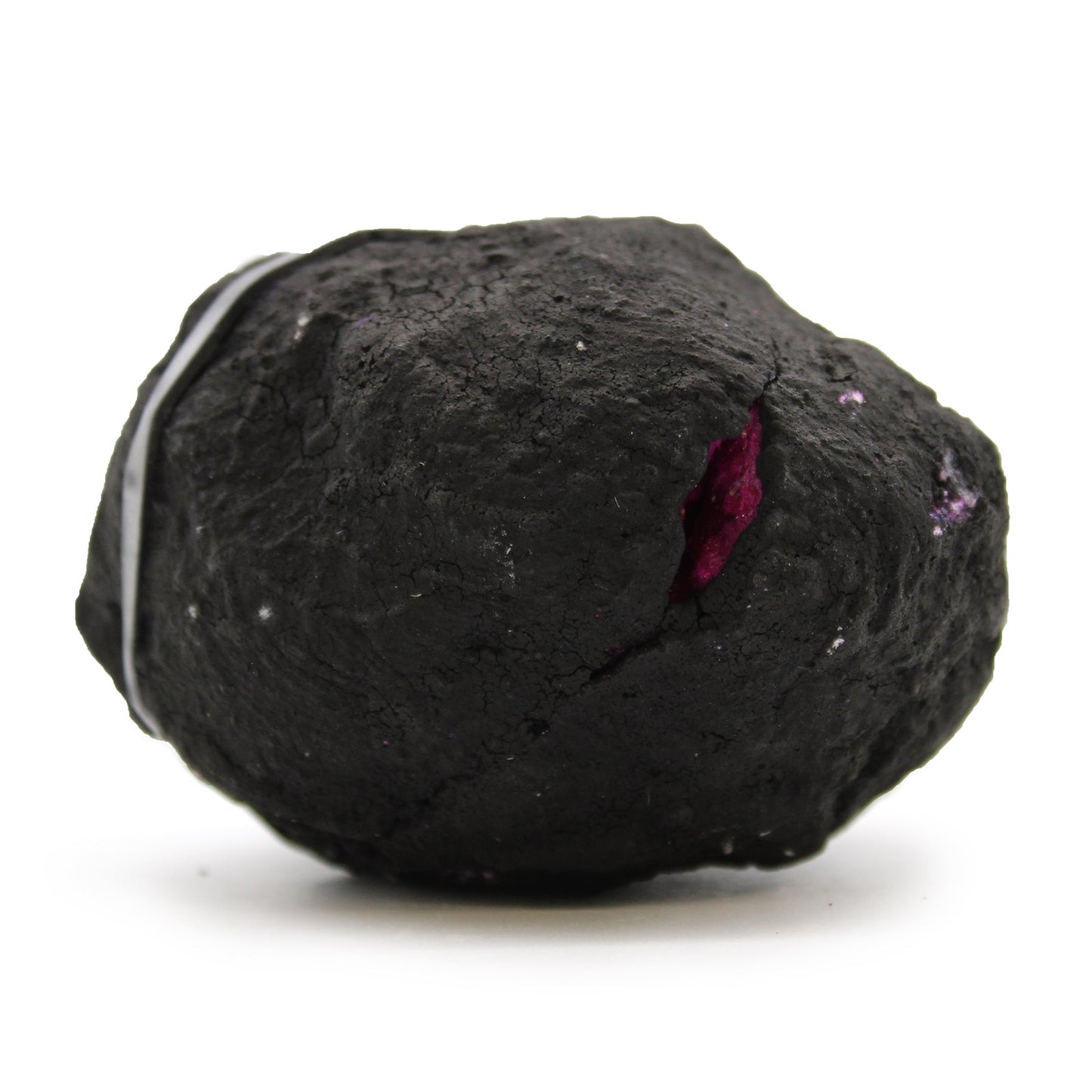 Coloured Natural Calcite Geode - Black Rock - Dark Red / Pink product packaging on clean background from Quintessential Holistic Health Ltd