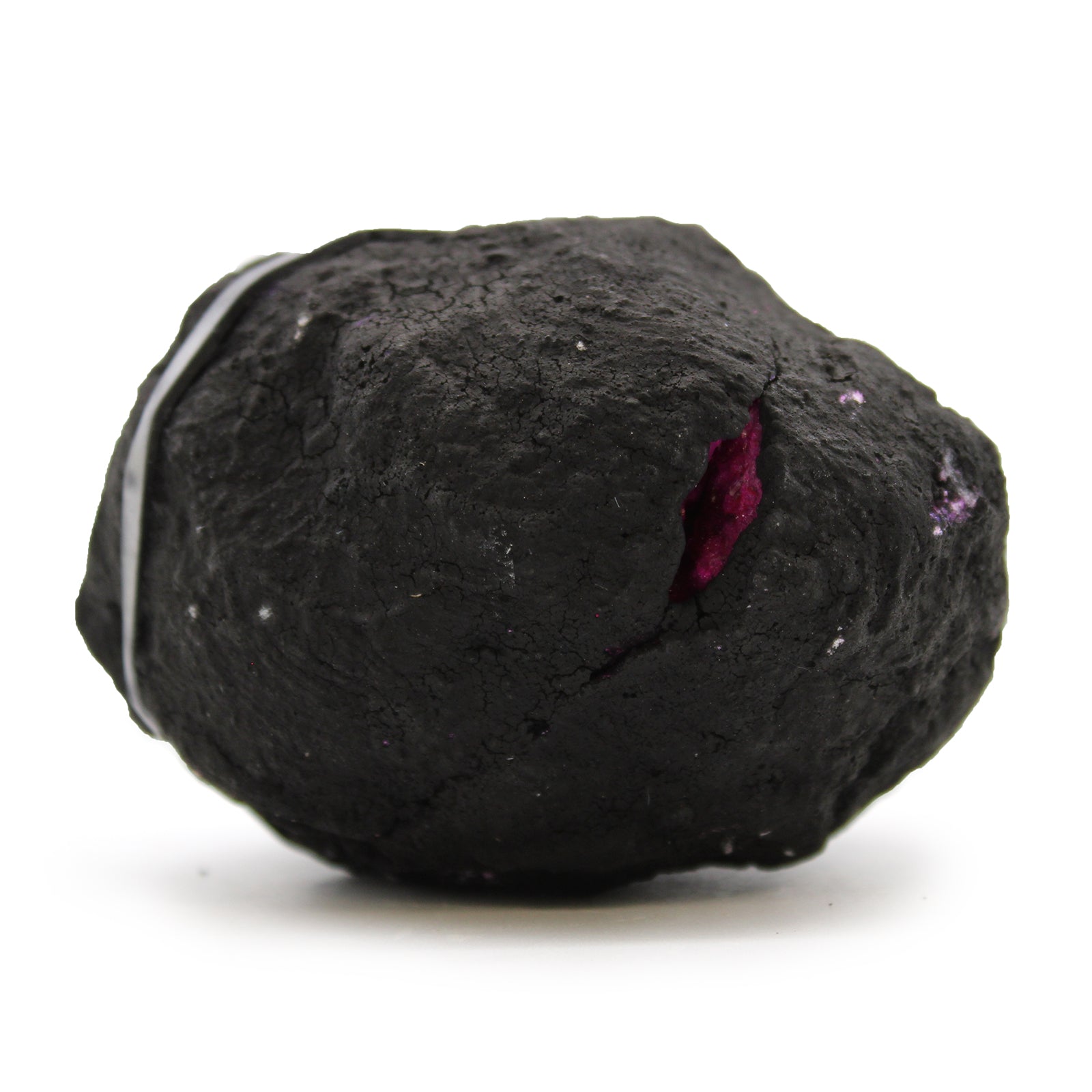 Coloured Natural Calcite Geode - Black Rock - Dark Red / Pink product packaging on clean background from Quintessential Holistic Health Ltd