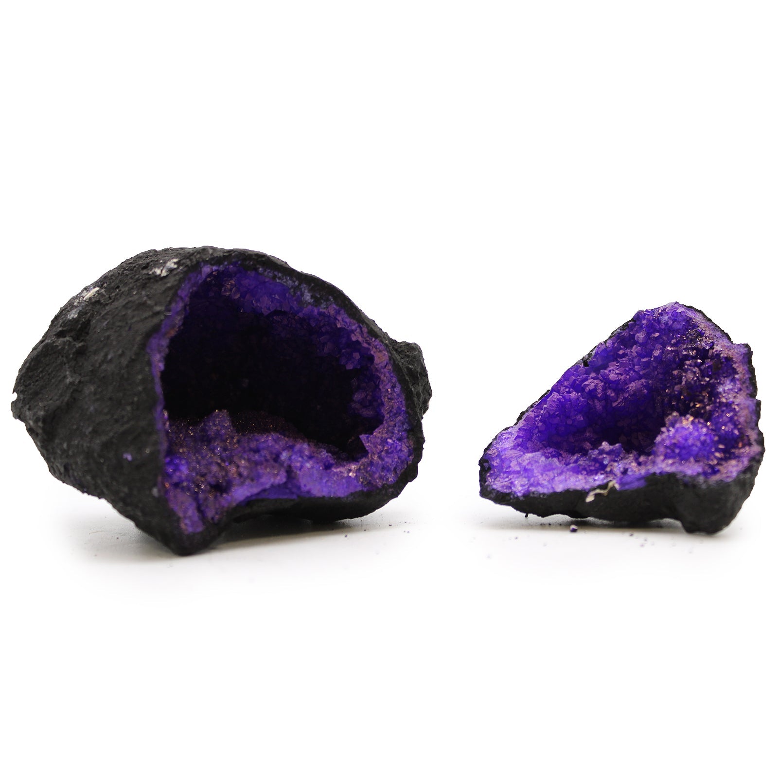 Coloured Natural Calcite Geode - Black Rock / Purple product packaging on clean background from Quintessential Holistic Health Ltd