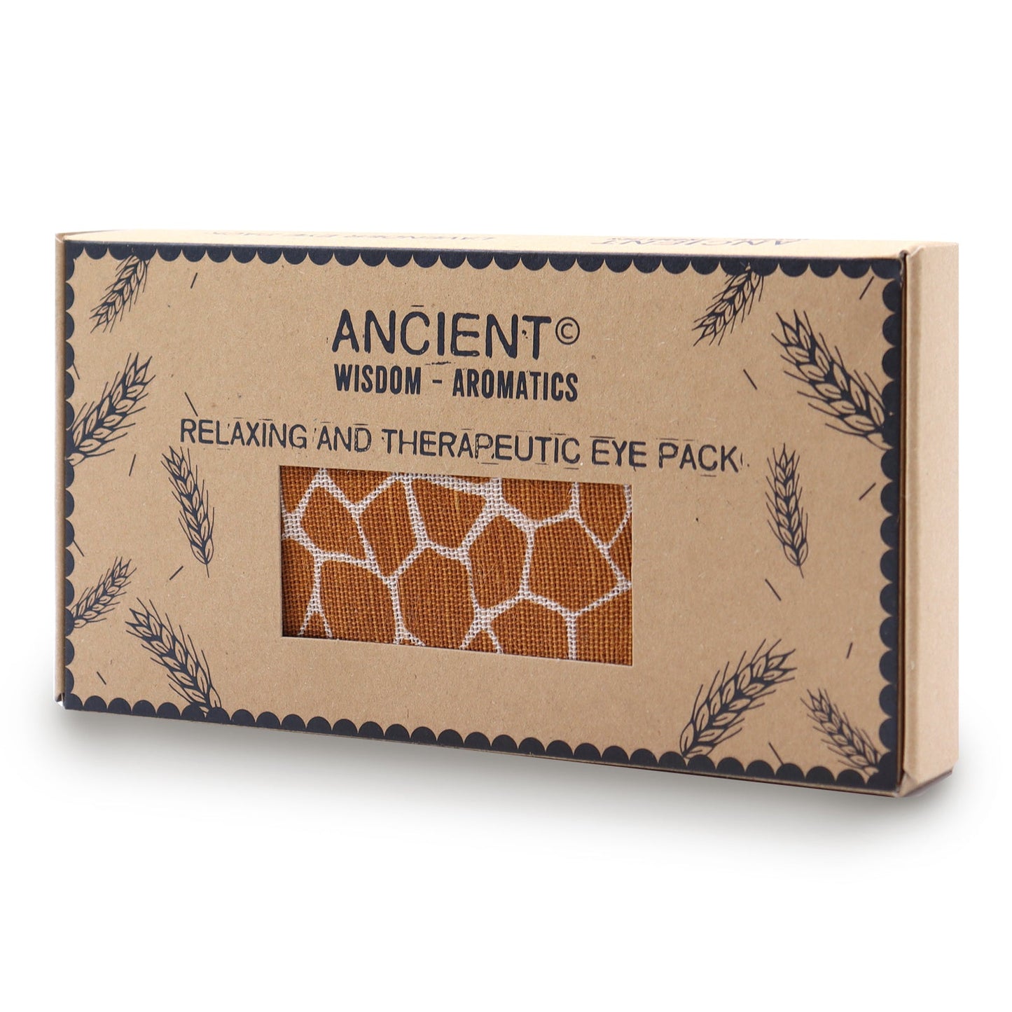 Natural Cotton and Wheat Eye Pillow in Gift Box - Madagascar Giraffe product packaging on clean background from Quintessential Holistic Health Ltd