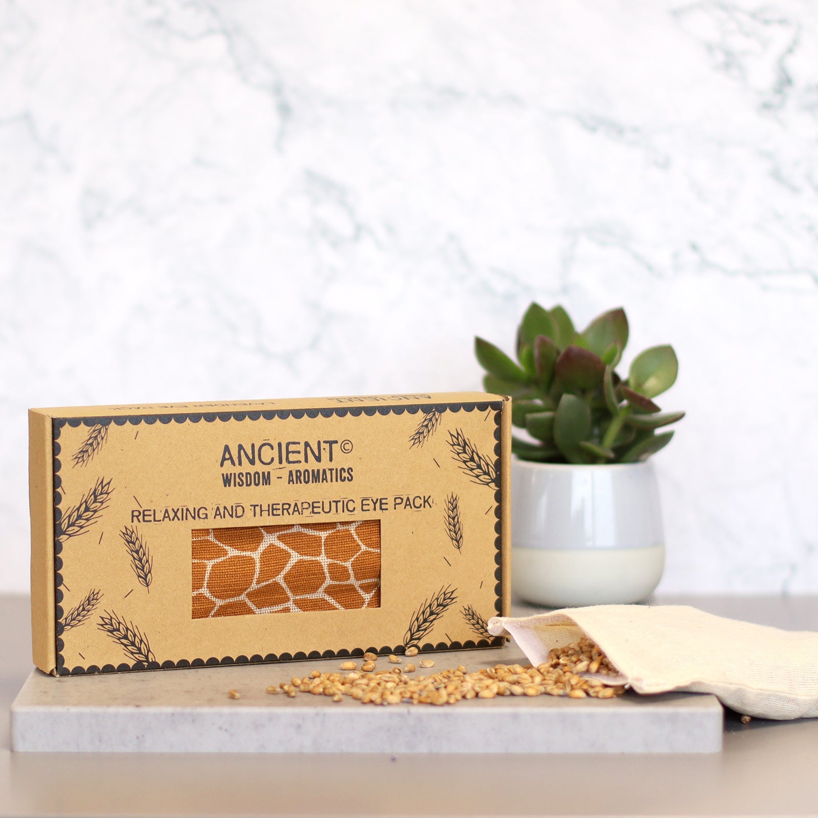 Natural Cotton and Wheat Eye Pillow in Gift Box - Madagascar Giraffe product packaging on clean background from Quintessential Holistic Health Ltd
