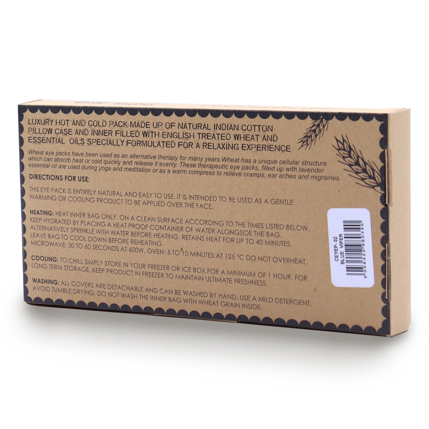 Natural Cotton and Wheat Eye Pillow in Gift Box - Blue Viper product packaging on clean background from Quintessential Holistic Health Ltd