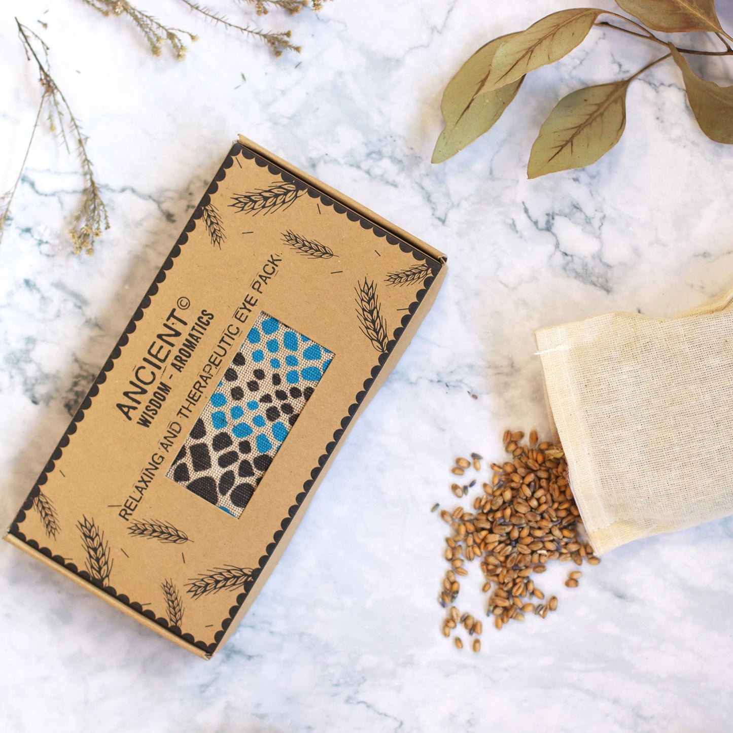 Natural Cotton and Wheat Eye Pillow in Gift Box - Blue Viper product packaging on clean background from Quintessential Holistic Health Ltd