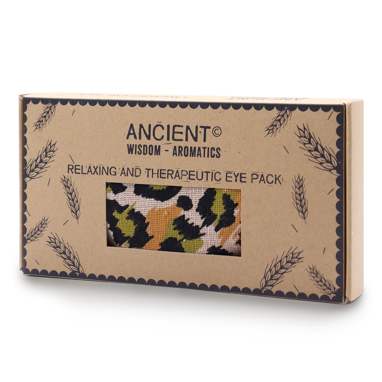 Natural Cotton and Wheat Eye Pillow in Gift Box - Night Leopard product packaging on clean background from Quintessential Holistic Health Ltd