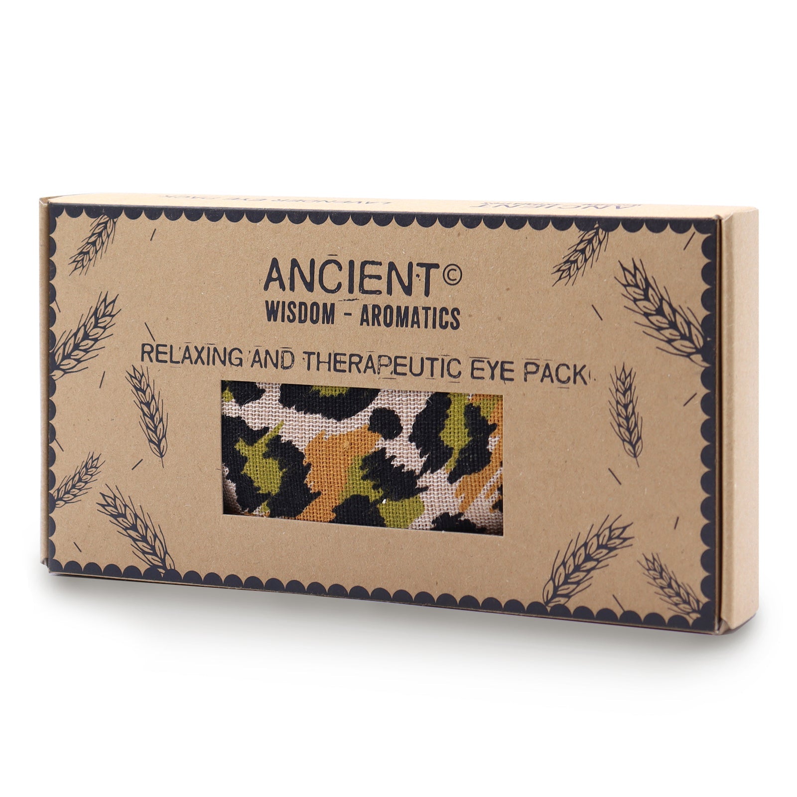 Natural Cotton and Wheat Eye Pillow in Gift Box - Night Leopard product packaging on clean background from Quintessential Holistic Health Ltd