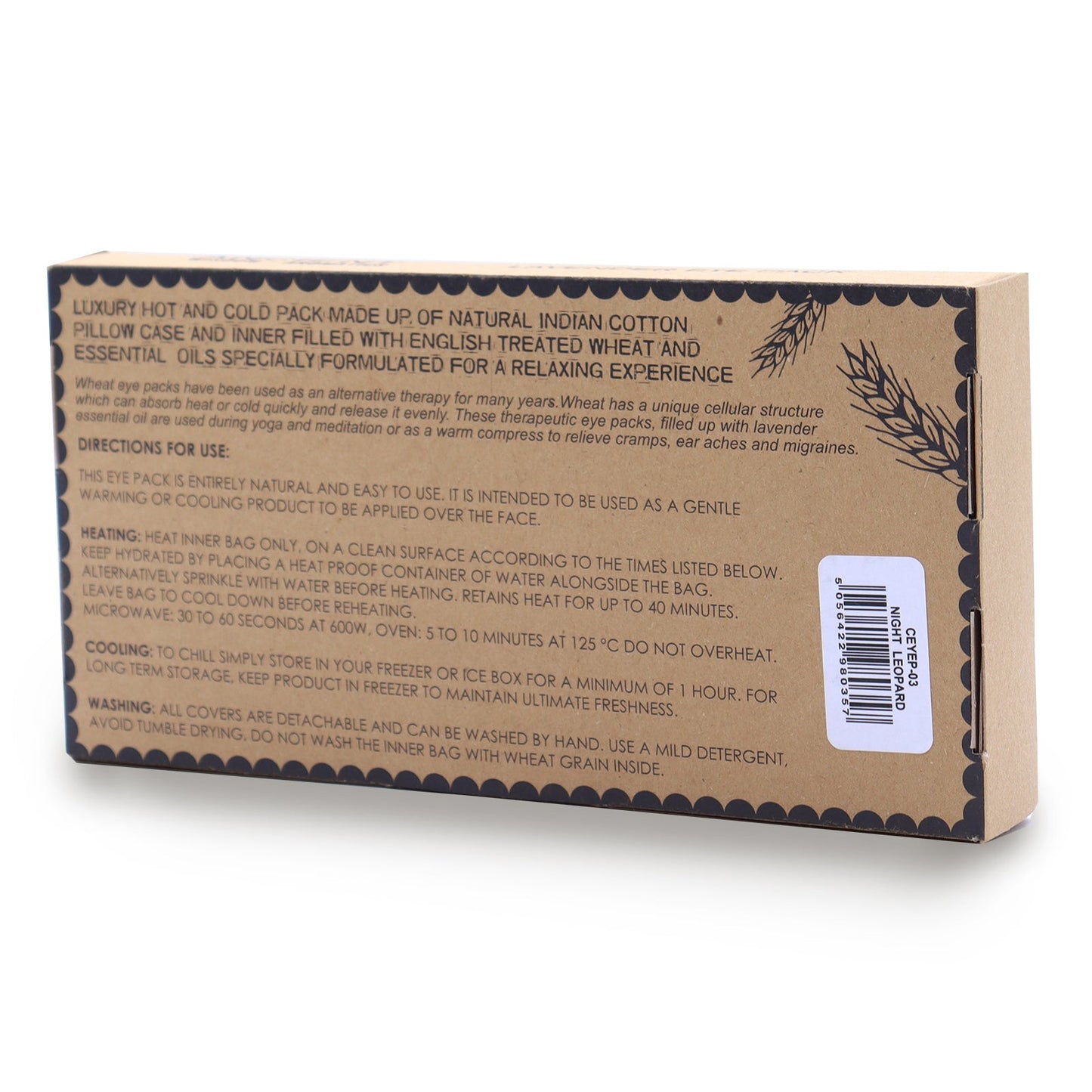 Natural Cotton and Wheat Eye Pillow in Gift Box - Night Leopard product packaging on clean background from Quintessential Holistic Health Ltd
