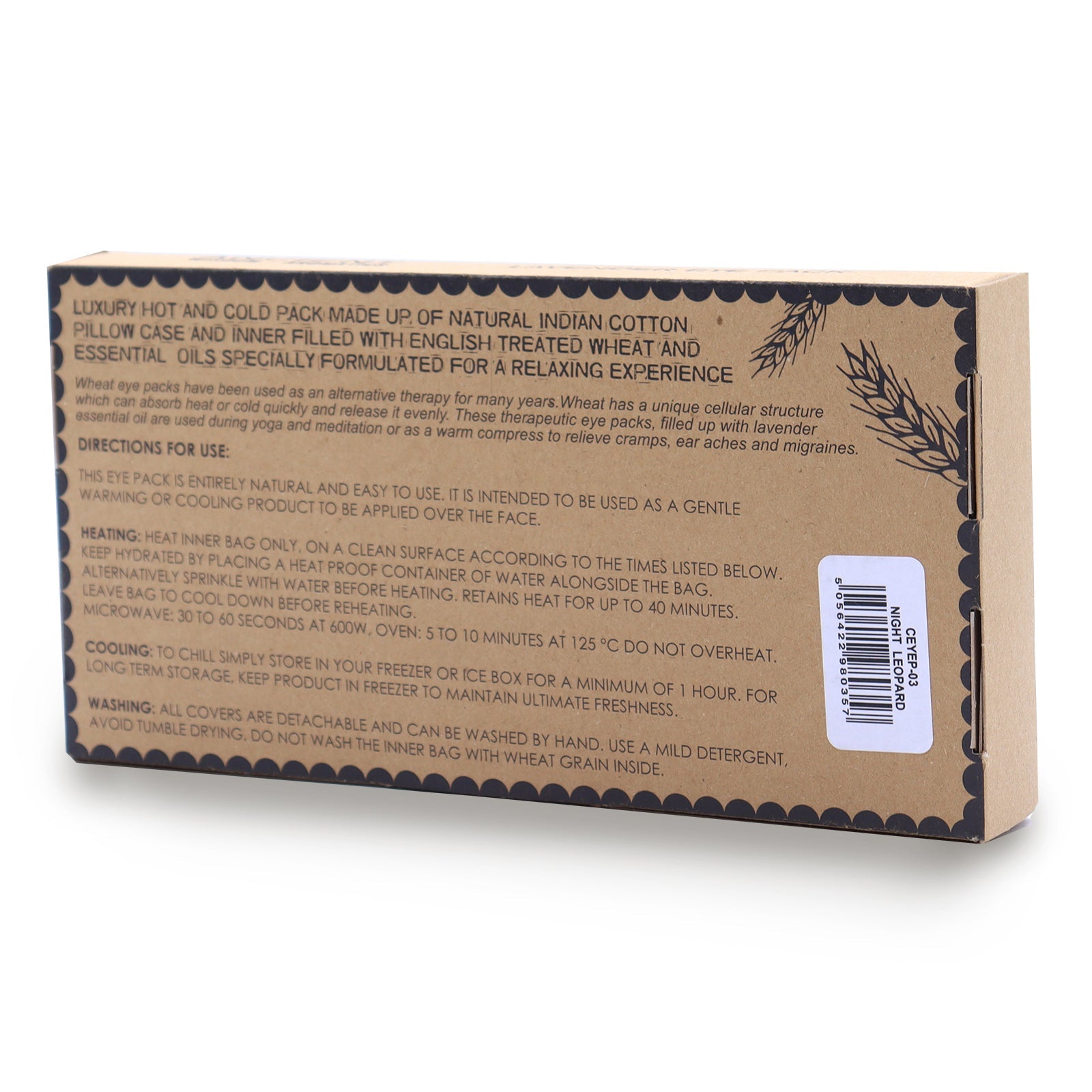 Natural Cotton and Wheat Eye Pillow in Gift Box - Night Leopard product packaging on clean background from Quintessential Holistic Health Ltd