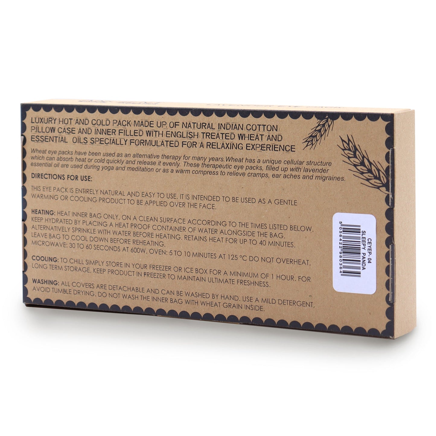 Natural Cotton and Wheat Eye Pillow in Gift Box - Sleepy Lavender Panda product packaging on clean background from Quintessential Holistic Health Ltd