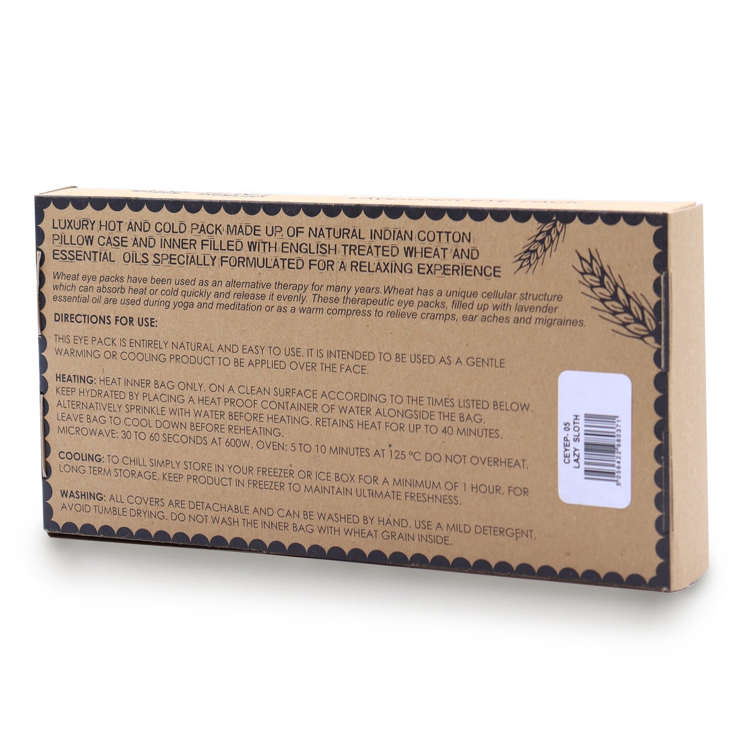 Natural Cotton and Wheat Eye Pillow in Gift Box- Lazy Sloth product packaging on clean background from Quintessential Holistic Health Ltd