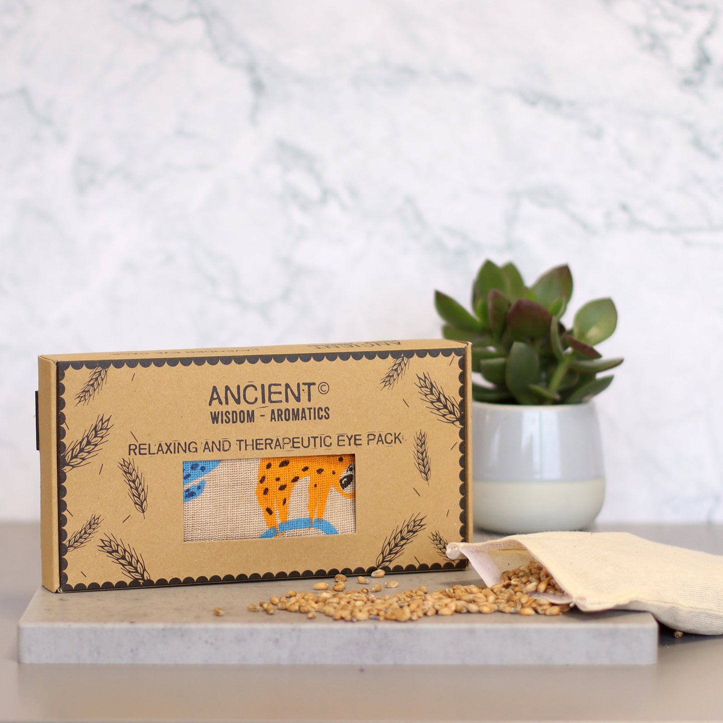 Natural Cotton and Wheat Eye Pillow in Gift Box- Lazy Sloth product packaging on clean background from Quintessential Holistic Health Ltd
