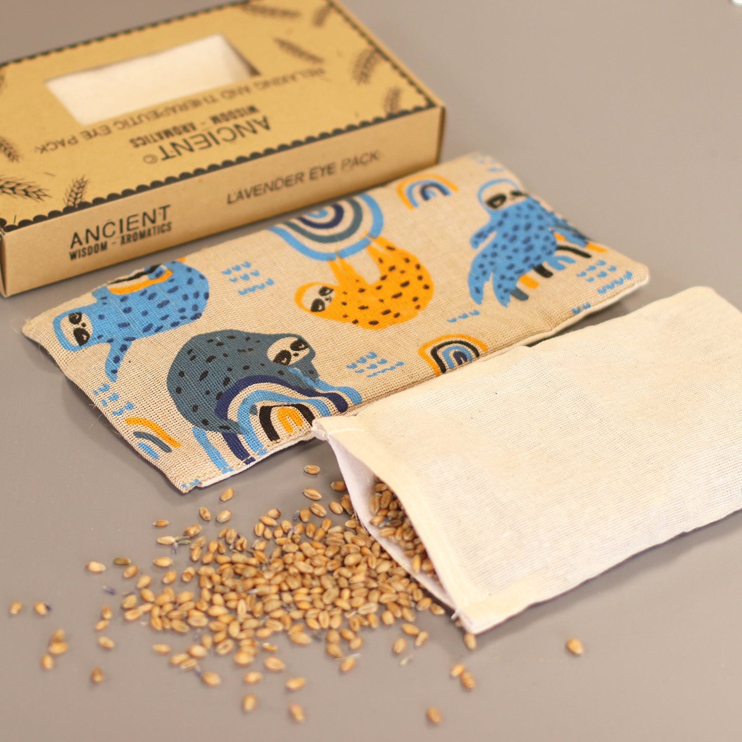 Natural Cotton and Wheat Eye Pillow in Gift Box- Lazy Sloth product packaging on clean background from Quintessential Holistic Health Ltd
