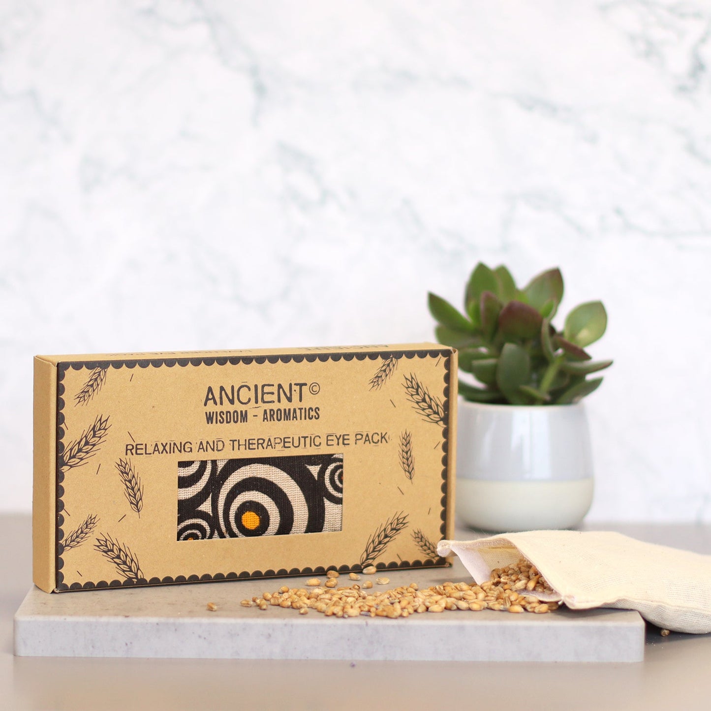Natural Cotton and Wheat Eye Pillow in Gift Box - Illusion product packaging on clean background from Quintessential Holistic Health Ltd
