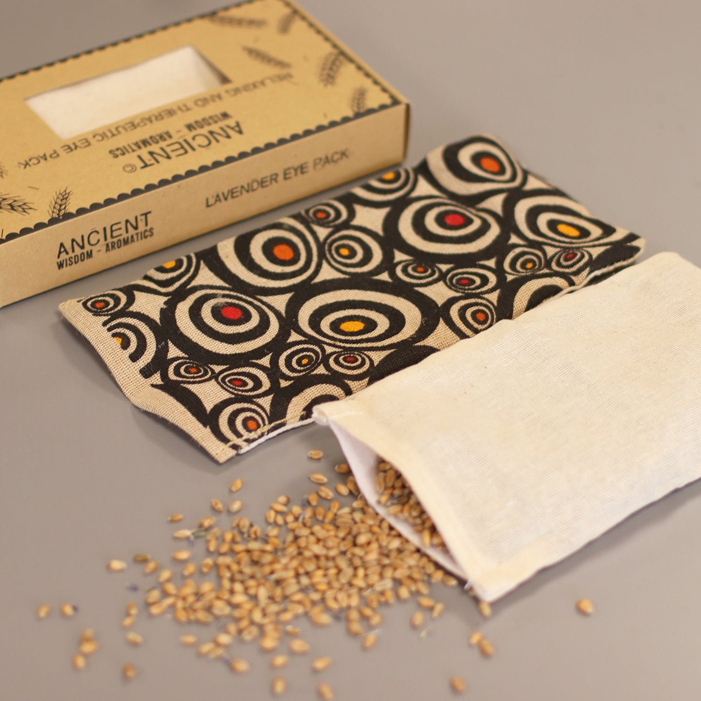 Natural Cotton and Wheat Eye Pillow in Gift Box - Illusion product packaging on clean background from Quintessential Holistic Health Ltd