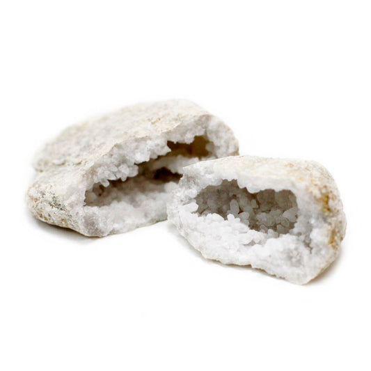 Natural Calcite Geode - Small product packaging on clean background from Quintessential Holistic Health Ltd