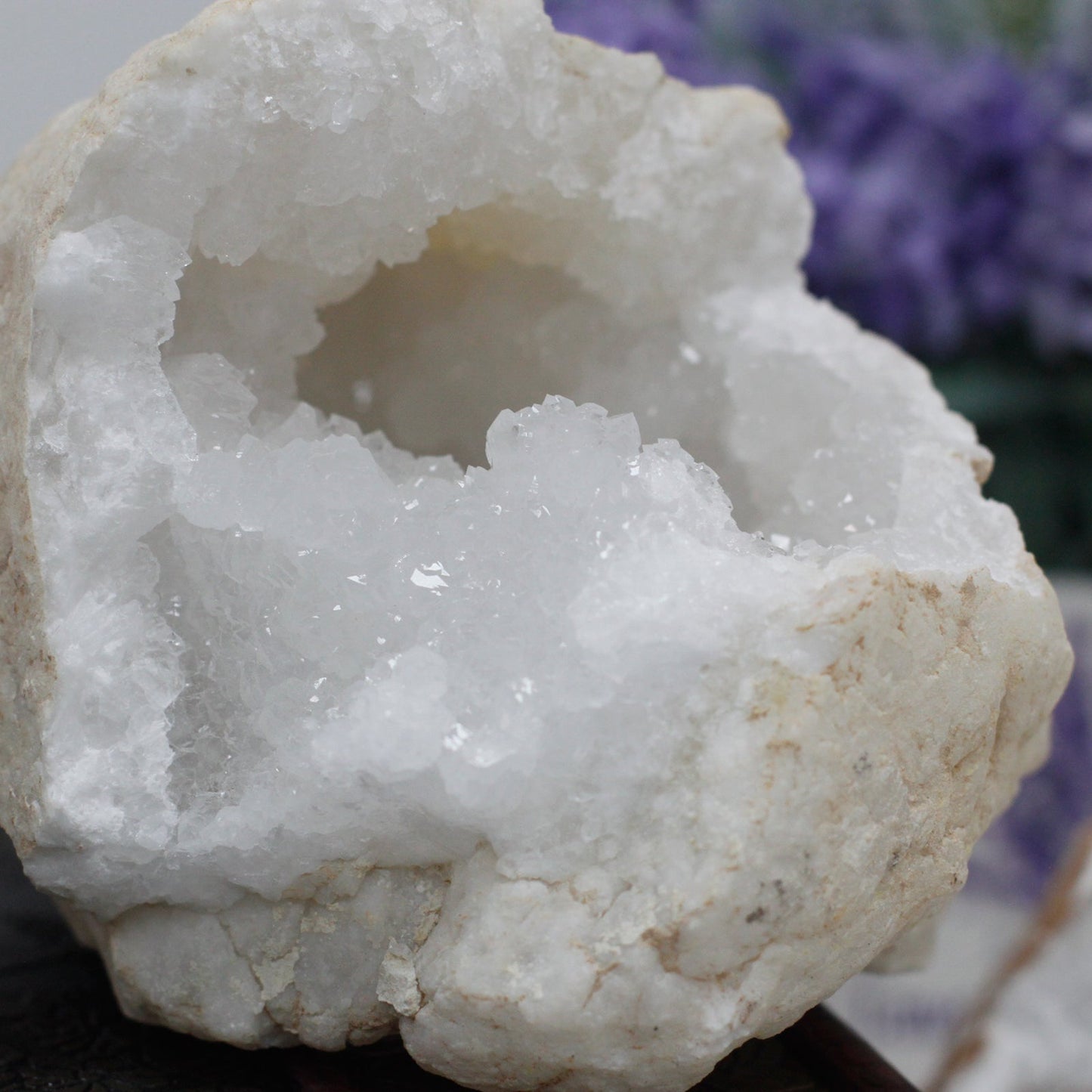 Natural Calcite Geode - Small product packaging on clean background from Quintessential Holistic Health Ltd