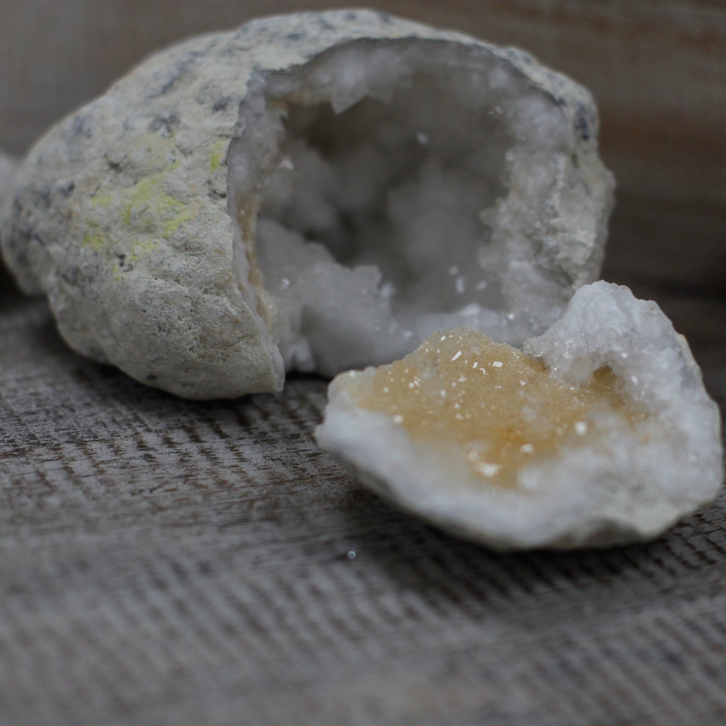 Natural Calcite Geode - Large product packaging on clean background from Quintessential Holistic Health Ltd