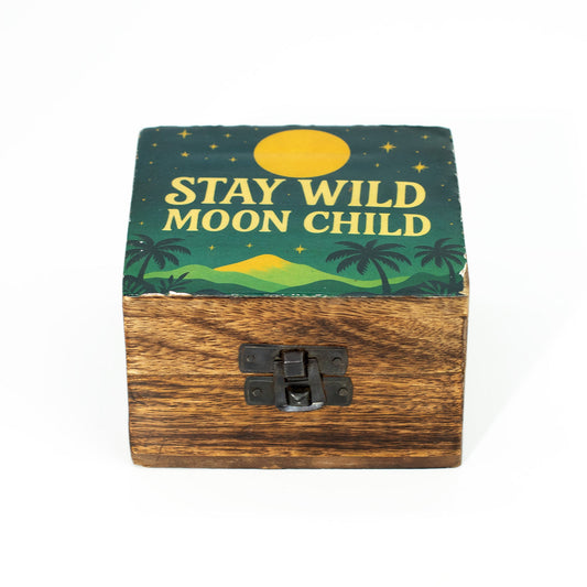 Handcrafted Enamelled Wooden Box - Small - Square - Stay Wild Moon Child - main product image from Quintessential Holistic Health Ltd UK