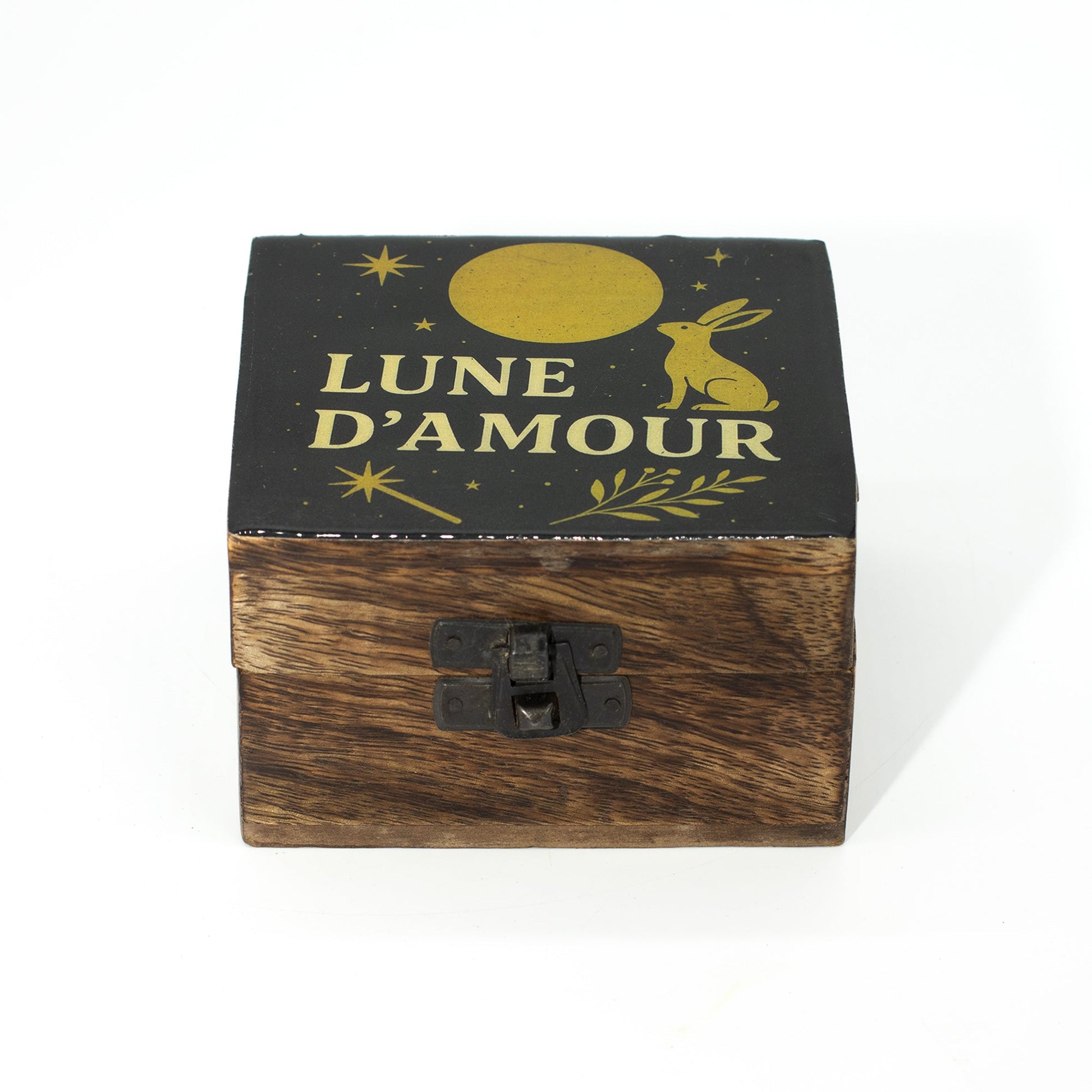 Hand Crafted Enamelled Wooden Box - Small / Square / Lune D'Amore product packaging on clean background from Quintessential Holistic Health Ltd