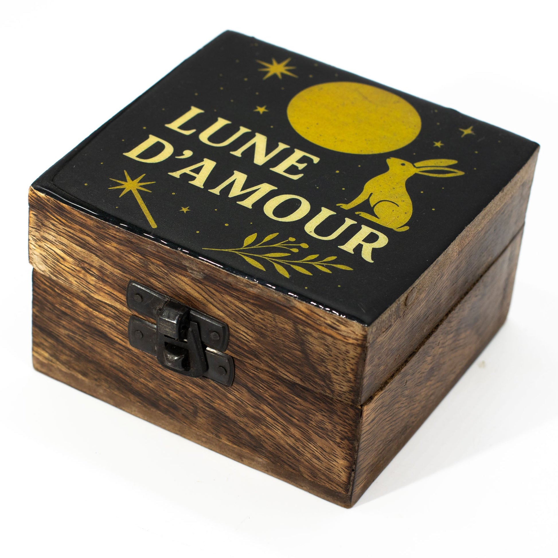 Hand Crafted Enamelled Wooden Box - Small / Square / Lune D'Amore product packaging on clean background from Quintessential Holistic Health Ltd