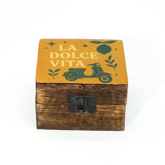 Handcrafted Enamelled Wooden Box - Small - Square - La Dolce Vita - main product image from Quintessential Holistic Health Ltd UK