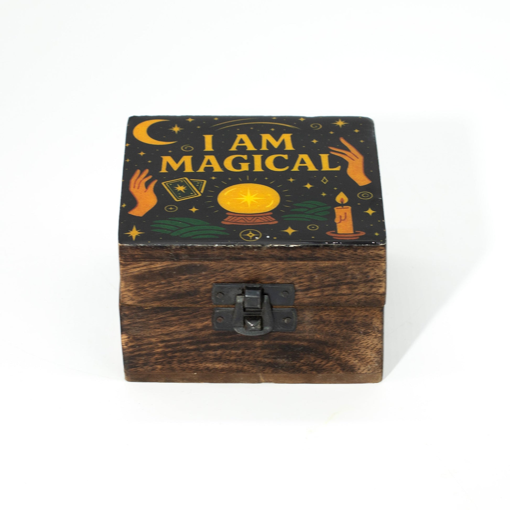 Hand Crafted Enamelled Wooden Box - Small / Square / I am Magical product packaging on clean background from Quintessential Holistic Health Ltd