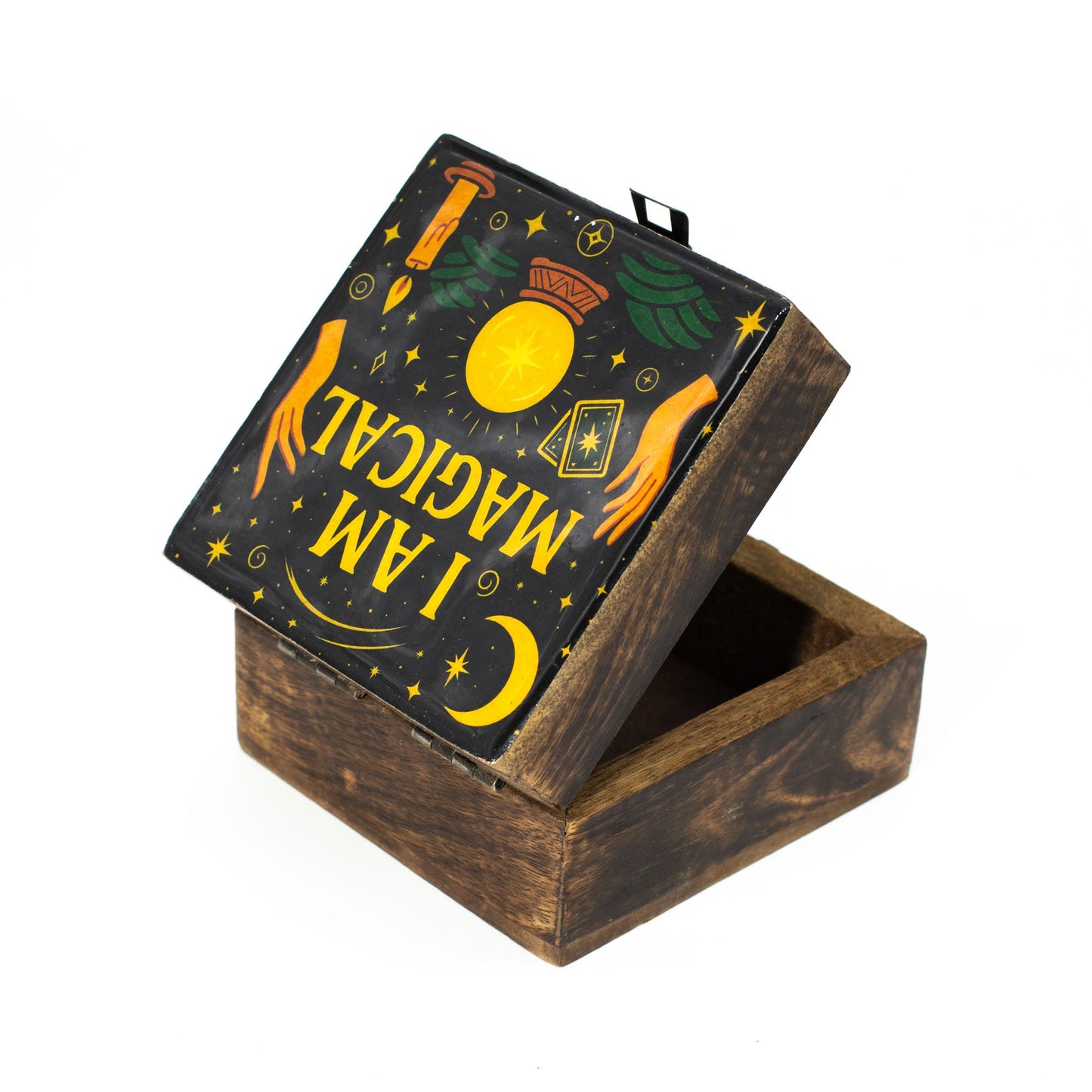 Hand Crafted Enamelled Wooden Box - Small / Square / I am Magical product packaging on clean background from Quintessential Holistic Health Ltd