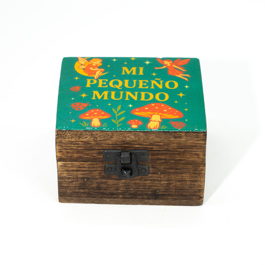 Handcrafted Enamelled Wooden Box - Small - Square - Mi Pequeno Mundo - main product image from Quintessential Holistic Health Ltd UK