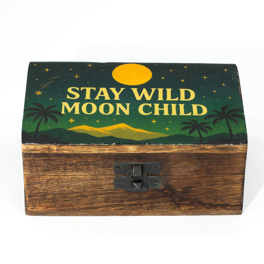 Handcrafted Enamelled Wooden Box - Medium - Rectangular - Stay Wild Moon Child - main product image from Quintessential Holistic Health Ltd UK