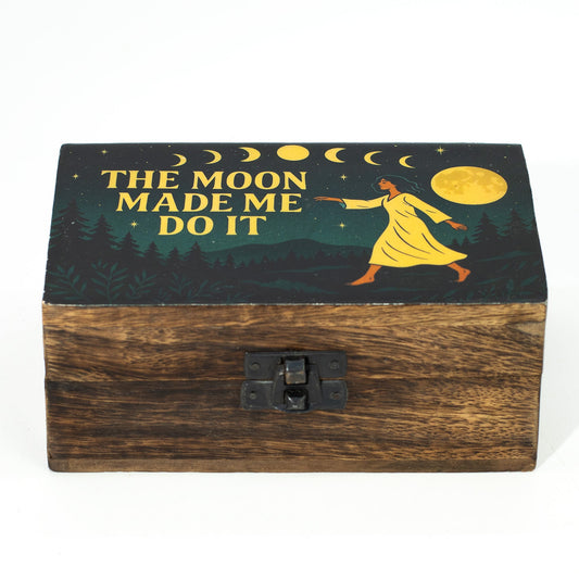 Handcrafted Enamelled Wooden Box - Medium - Rectangular - The Moon Made Me Do It - main product image from Quintessential Holistic Health Ltd UK