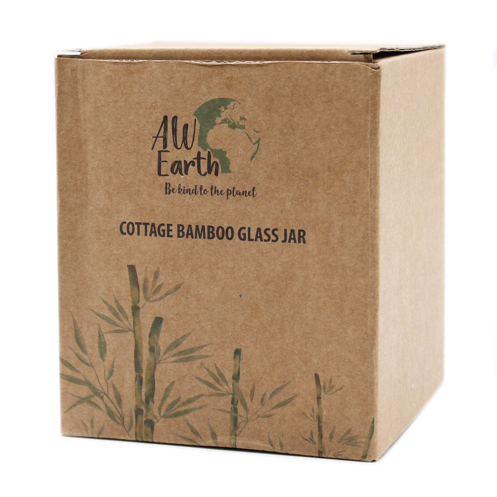 Cottage Bamboo Glass Jar with Bamboo Lid - 10cm, brown presentation box with green bamboo line art by Quintessential Holistic Health Ltd