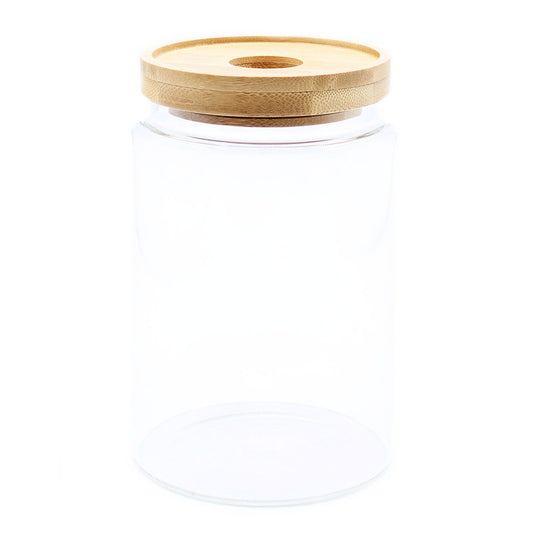 Cottage Bamboo Glass Jar with Bamboo Lid - 15cm - main product image from Quintessential Holistic Health Ltd UK