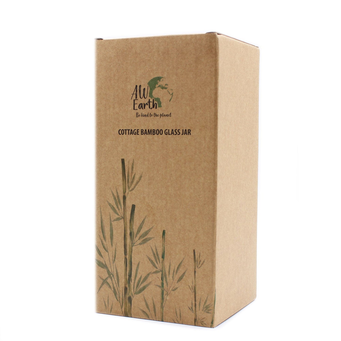 Cottage Bamboo Glass Jar with Bamboo Lid - 20 cm, tall kraft box with botanical stem artwork and printed branding by Quintessential Holistic Health Ltd