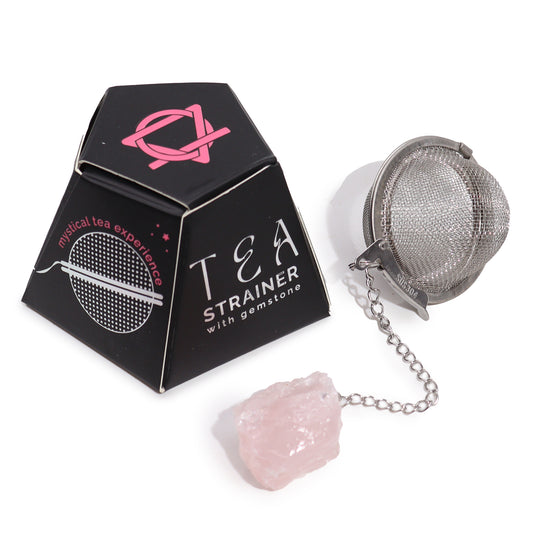 Raw Crystal Gemstone Tea Strainer with Rose Quartz for LOVE - main product image from Quintessential Holistic Health Ltd UK