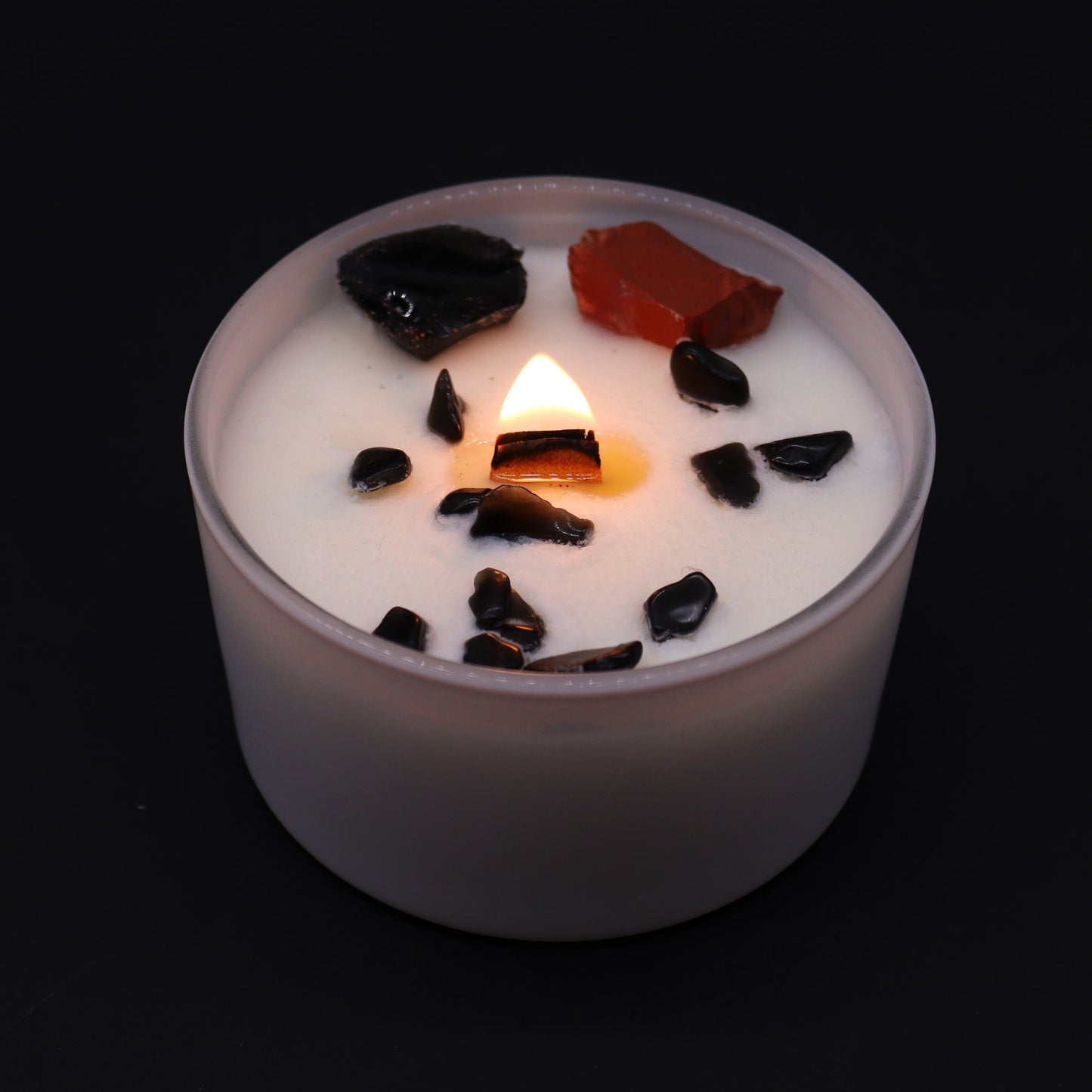 Scented Chakra Crystal and Eco-Friendly Soy Wax Candle - Root Chakra product packaging on clean background from Quintessential Holistic Health Ltd