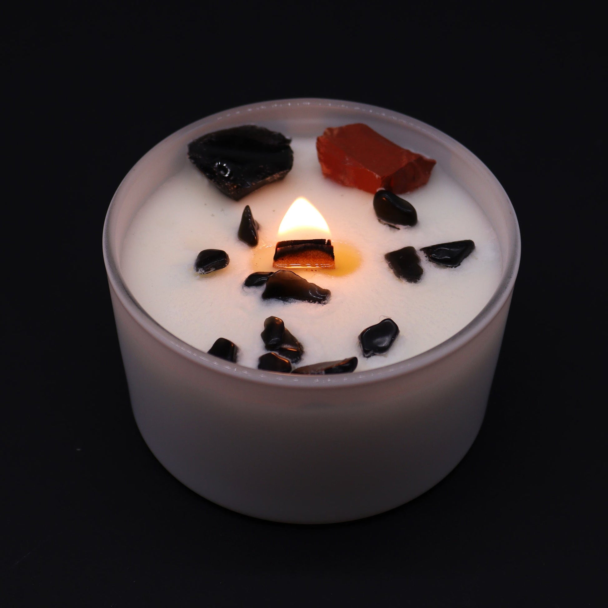 Scented Chakra Crystal and Eco-Friendly Soy Wax Candle - Root Chakra product packaging on clean background from Quintessential Holistic Health Ltd