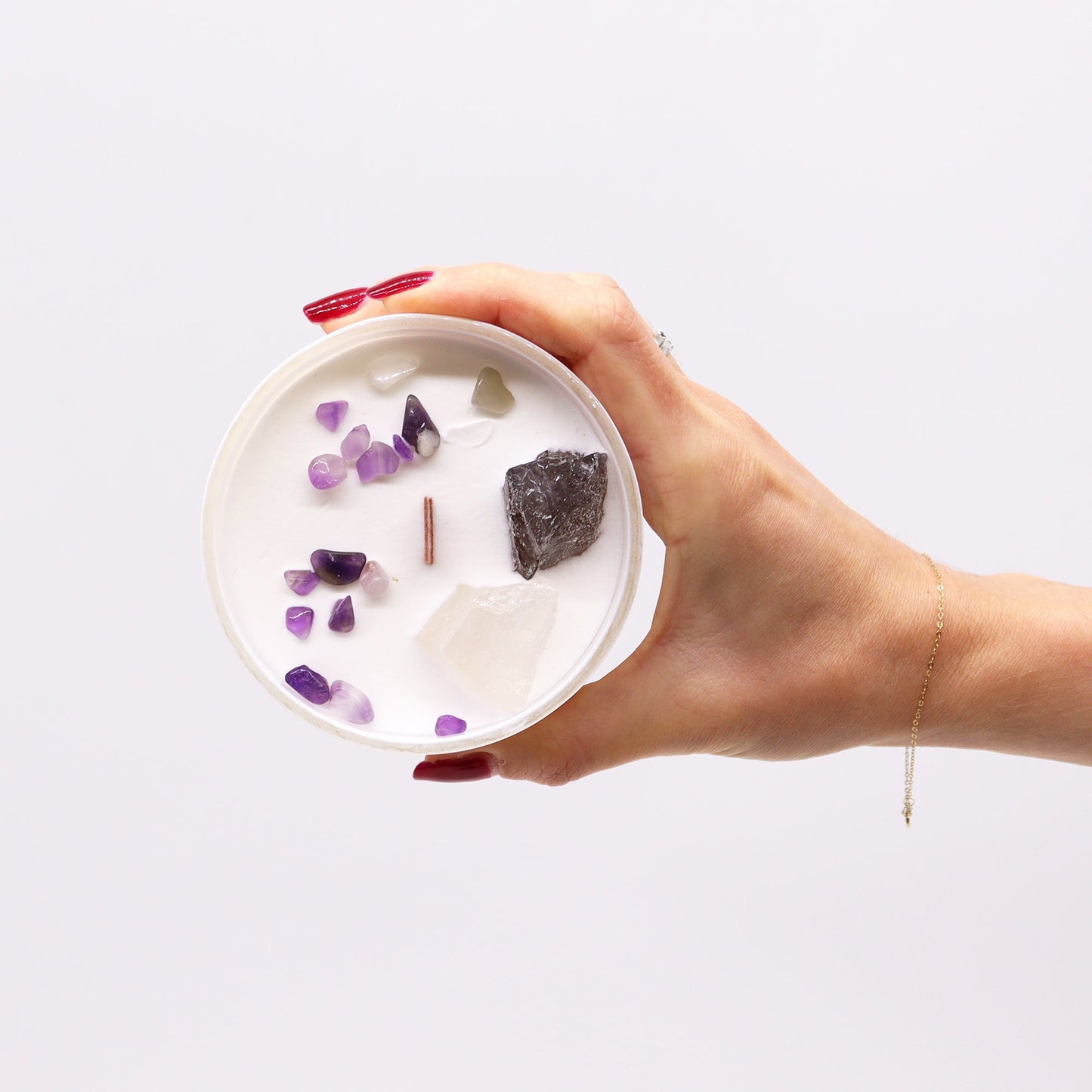 Scented Chakra Crystal and Eco-Friendly Soy Wax Candle - Crown Chakra product packaging on clean background from Quintessential Holistic Health Ltd