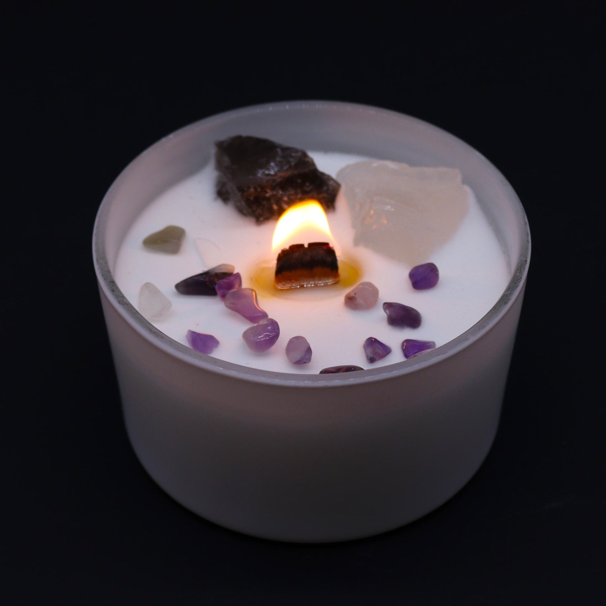 Scented Chakra Crystal and Eco-Friendly Soy Wax Candle - Crown Chakra product packaging on clean background from Quintessential Holistic Health Ltd