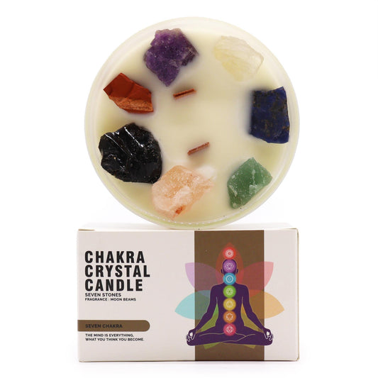 Scented Chakra Crystal and Eco-Friendly Soy Wax Candle - Large / Seven Chakra product packaging on clean background from Quintessential Holistic Health Ltd