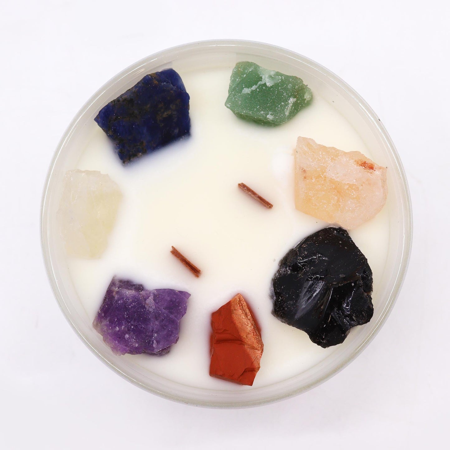 Scented Chakra Crystal and Eco-Friendly Soy Wax Candle - Large / Seven Chakra product packaging on clean background from Quintessential Holistic Health Ltd