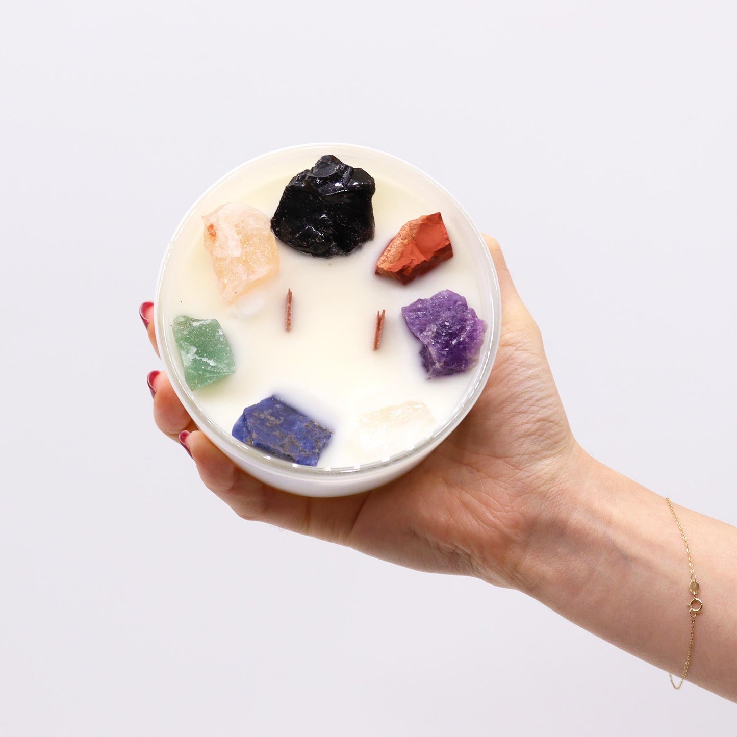 Scented Chakra Crystal and Eco-Friendly Soy Wax Candle - Large / Seven Chakra product packaging on clean background from Quintessential Holistic Health Ltd