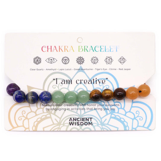 Chakra String Bracelet - 21 Stones product packaging on clean background from Quintessential Holistic Health Ltd