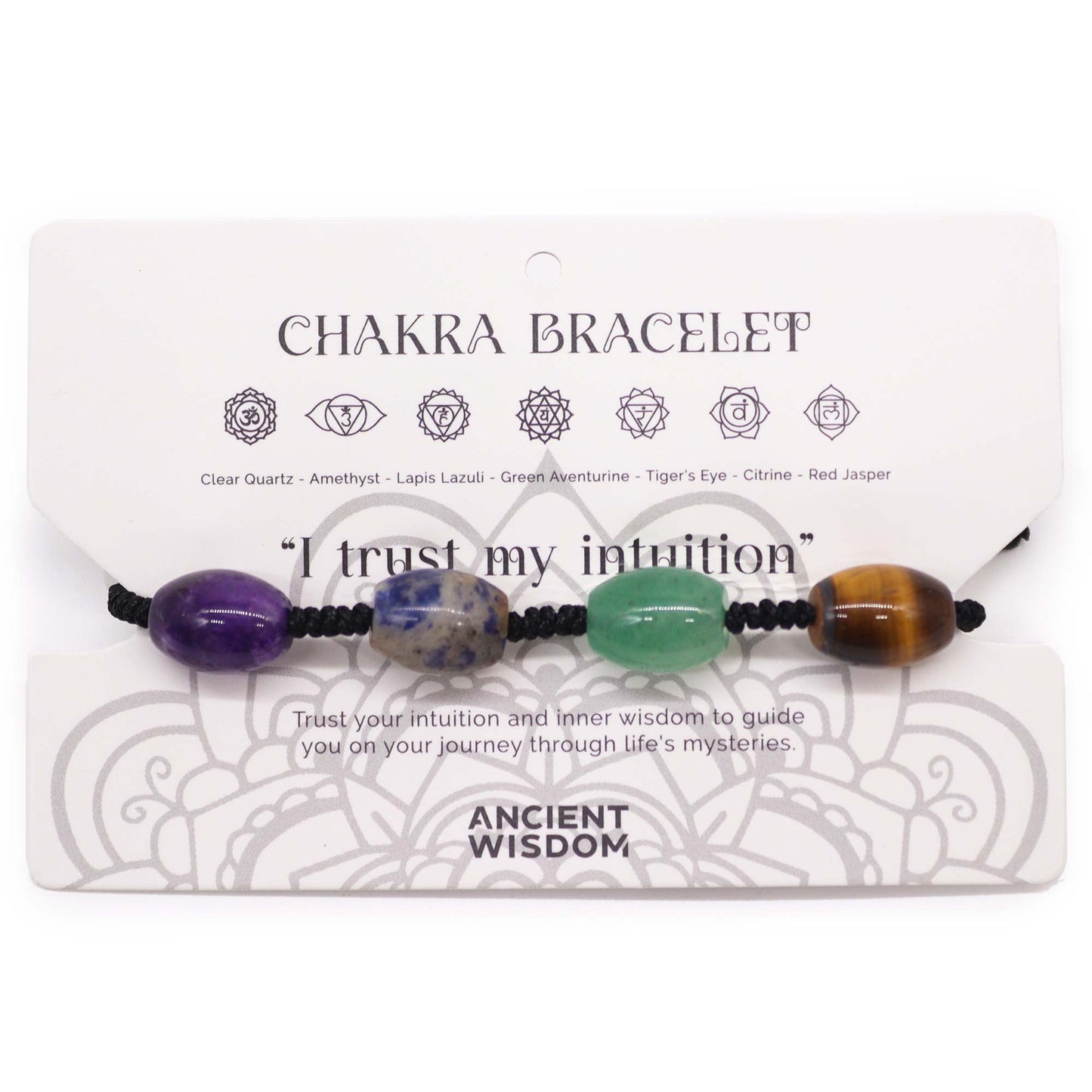 Chakra String Bracelet - Beads product packaging on clean background from Quintessential Holistic Health Ltd