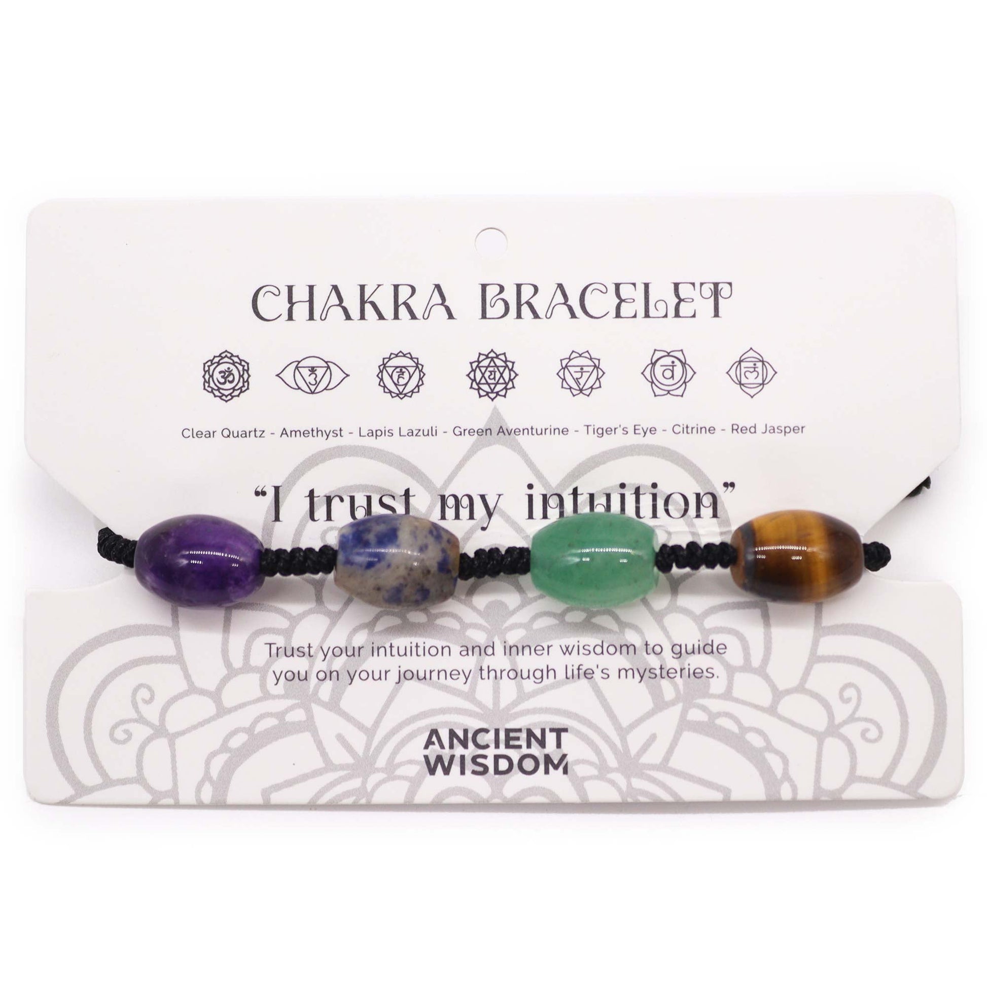 Chakra String Bracelet - Beads product packaging on clean background from Quintessential Holistic Health Ltd