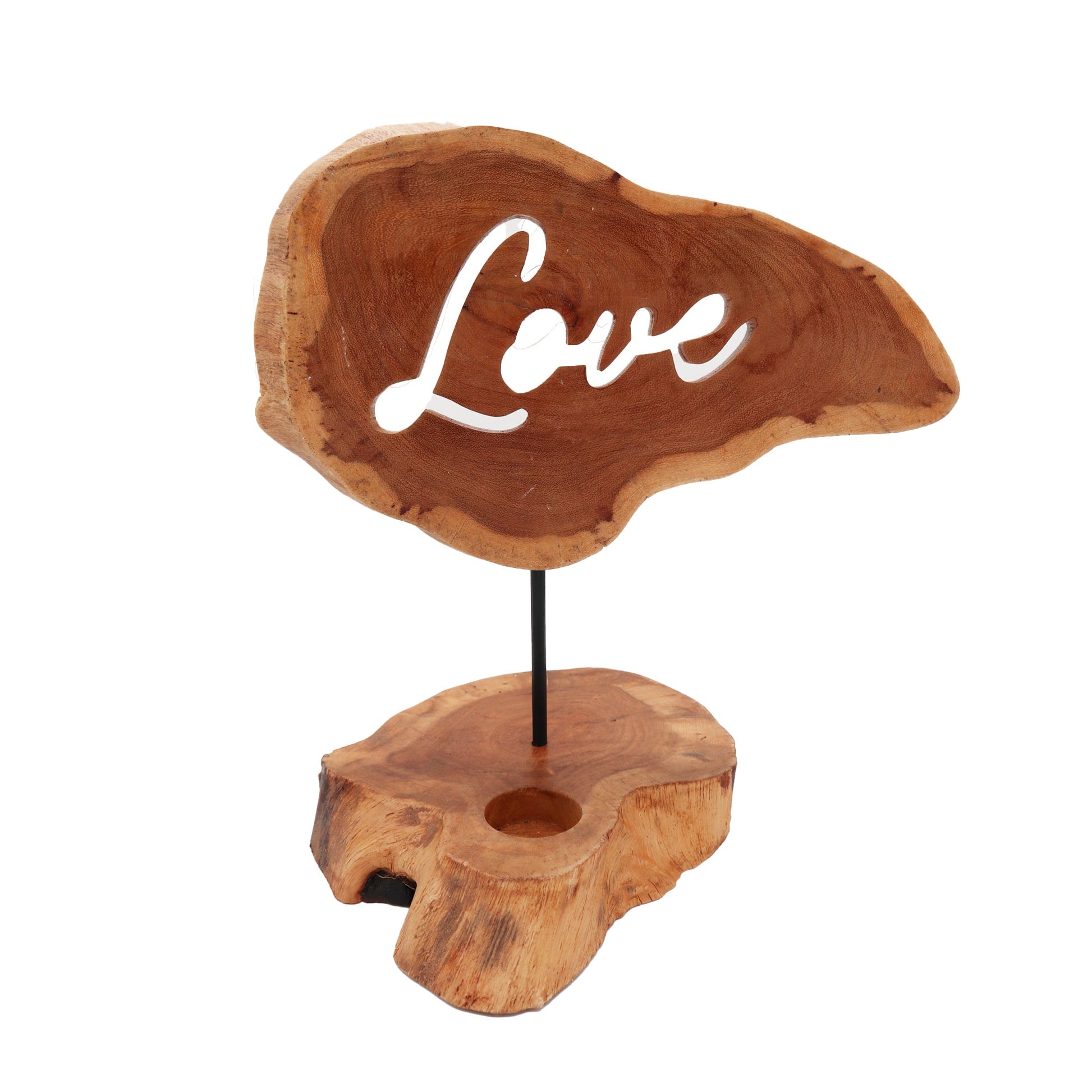 Handmade Wooden Tea Light Candle Holder Sign - Love product packaging on clean background from Quintessential Holistic Health Ltd