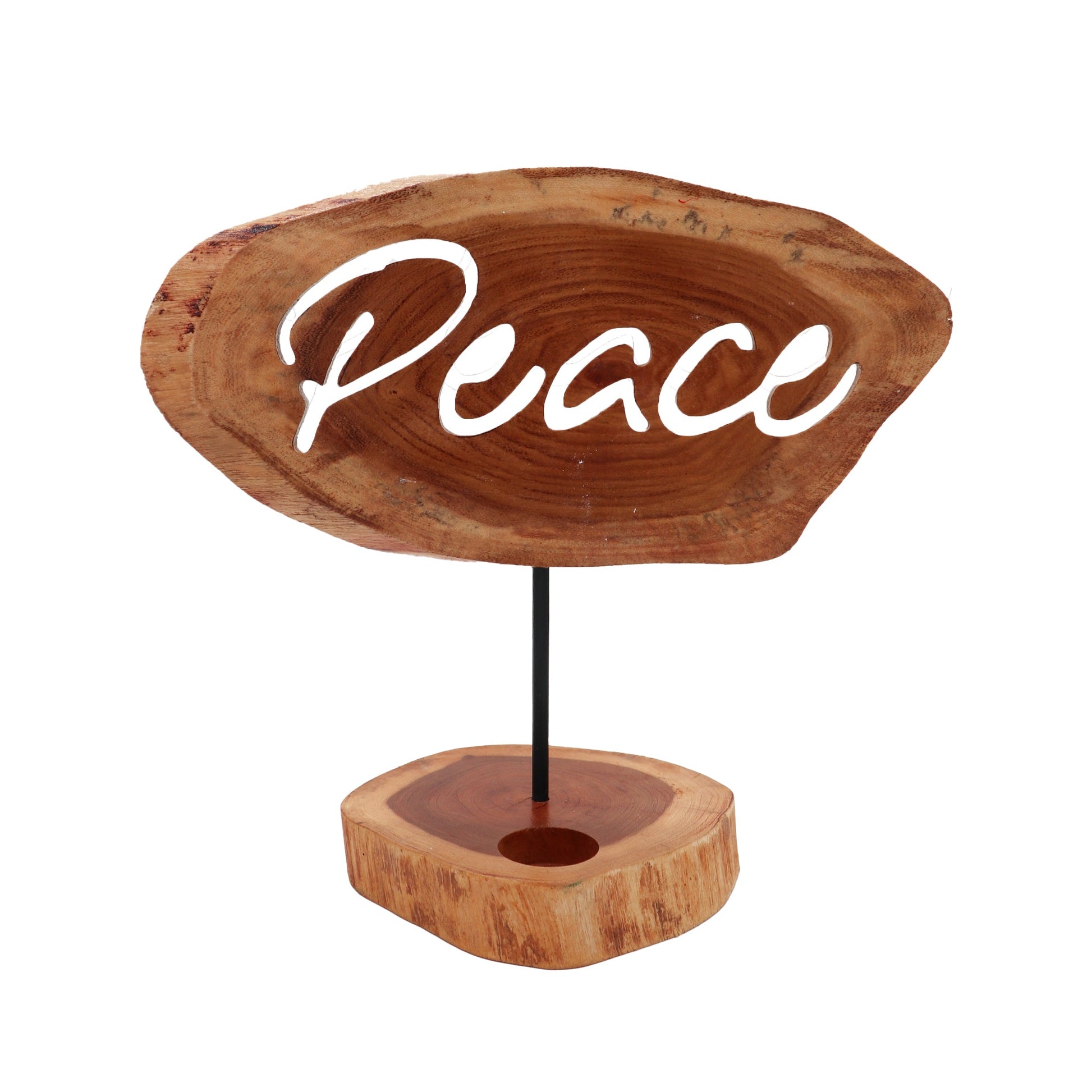 Handmade Wooden Tea Light Candle Holder Sign - Peace product packaging on clean background from Quintessential Holistic Health Ltd