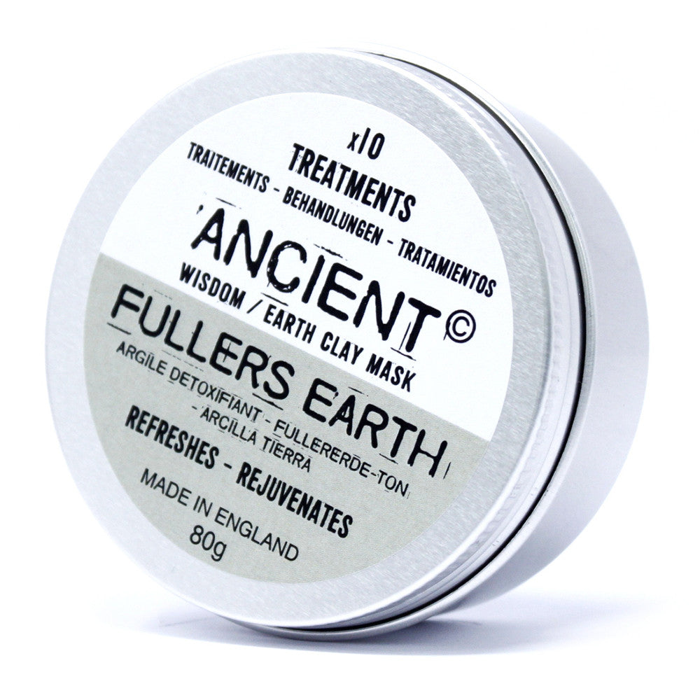 Natural Clay Face Mask - Fuller Earth - 80g in a single closed silver tin with a large round printed label by Quintessential Holistic Health Ltd