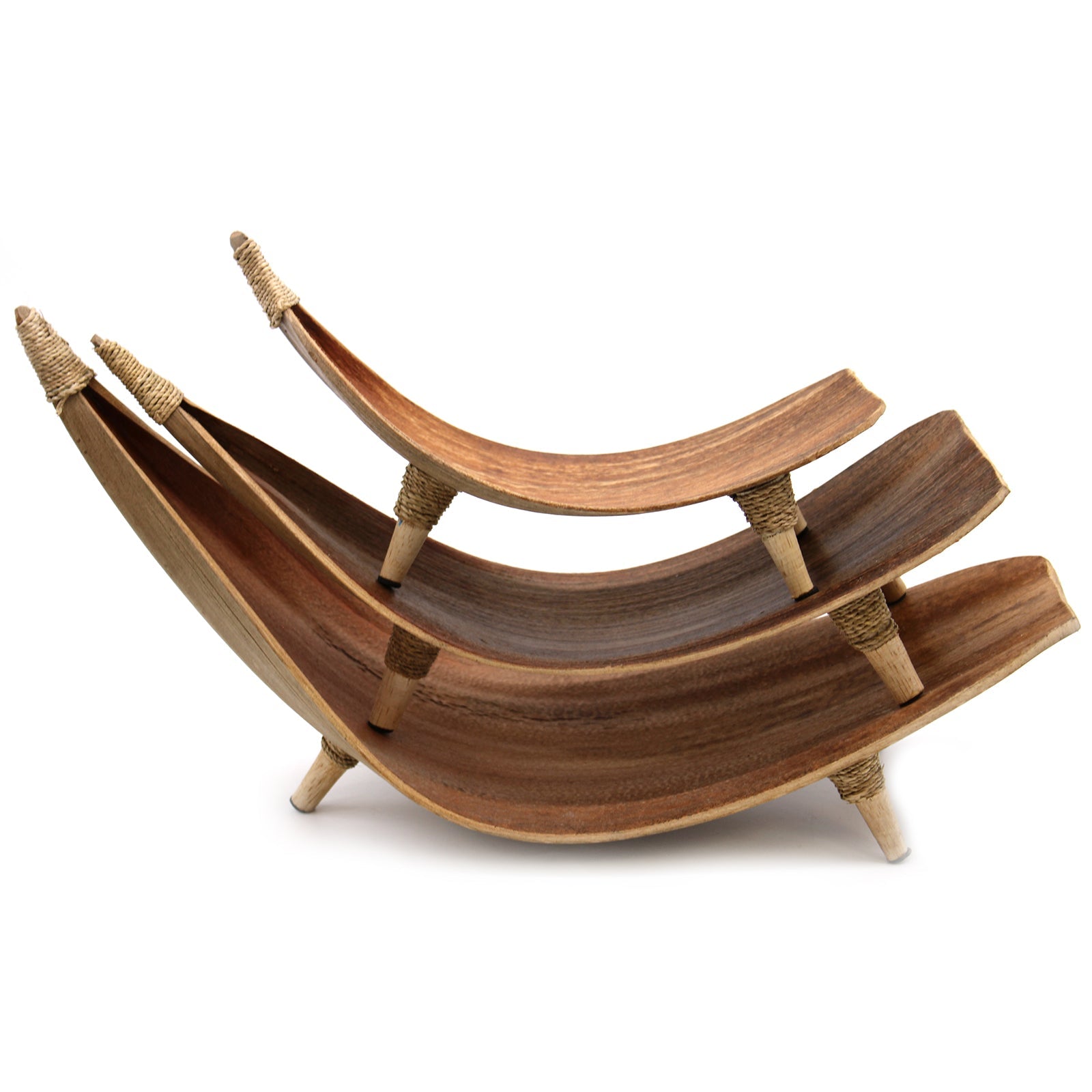 Coconut Leaf Fruit Bowl Set of 3 - Natural, three empty curved bowls nested in a graduated stack by Quintessential Holistic Health Ltd