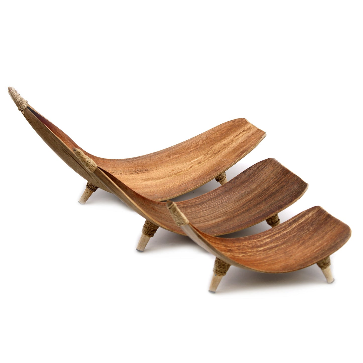 Coconut Leaf Fruit Bowl Set of 3 - Natural, three empty brown curved bowls arranged separately by size by Quintessential Holistic Health Ltd